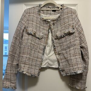 Chic Tweed Jacket - Cream, Light Blue and White